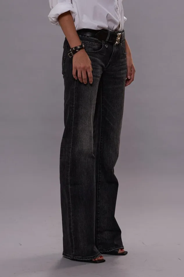 R13 Wide Leg Women BOY FLARE JEANS 8211 KENNET BLACK STRETCH