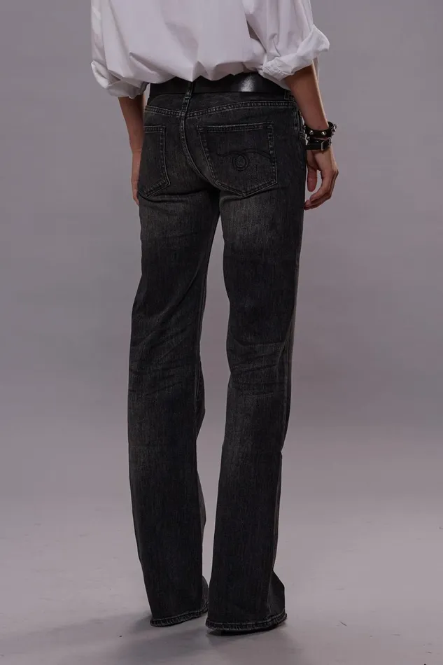 R13 Wide Leg Women BOY FLARE JEANS 8211 KENNET BLACK STRETCH