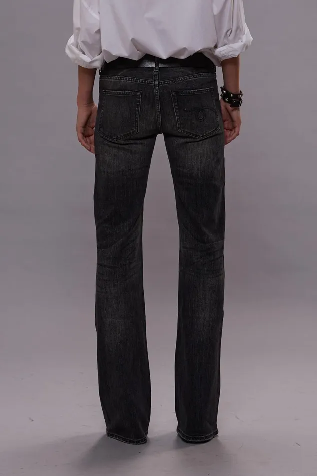 R13 Wide Leg Women BOY FLARE JEANS 8211 KENNET BLACK STRETCH
