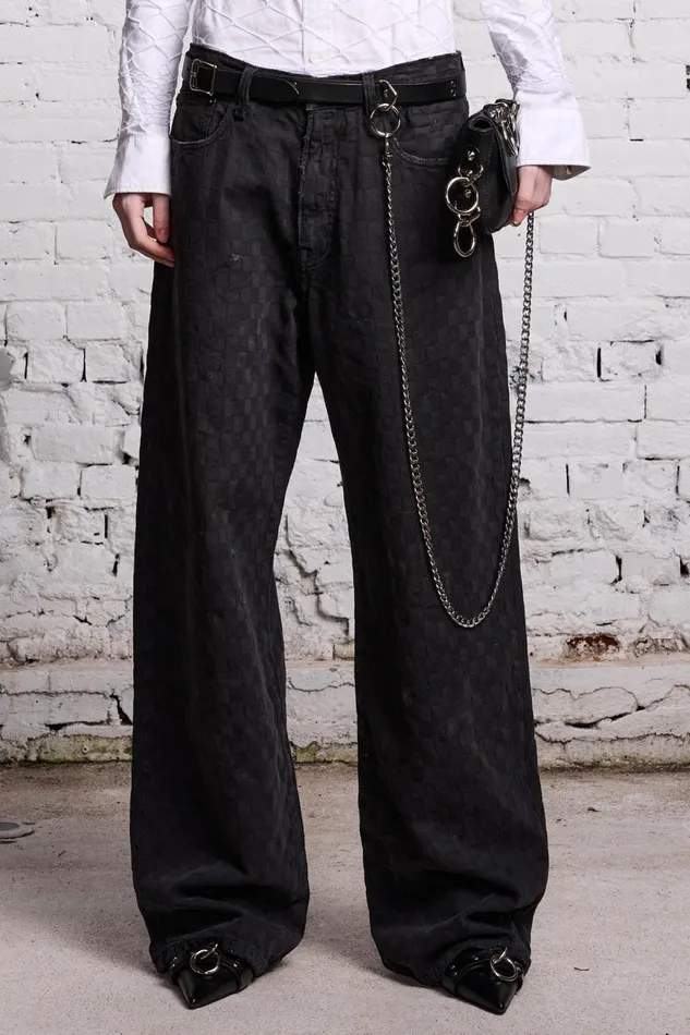 R13 Wide Leg Women D039ARCY LOOSE JEAN 8211 SHADOW CHECKERBOARD