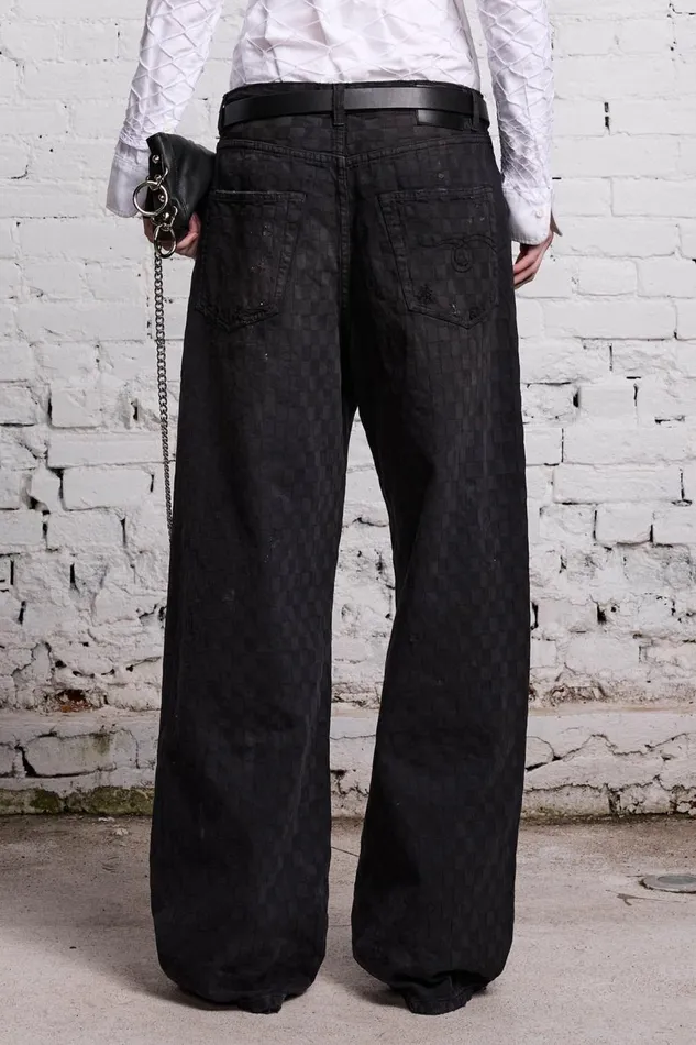 R13 Wide Leg Women D039ARCY LOOSE JEAN 8211 SHADOW CHECKERBOARD