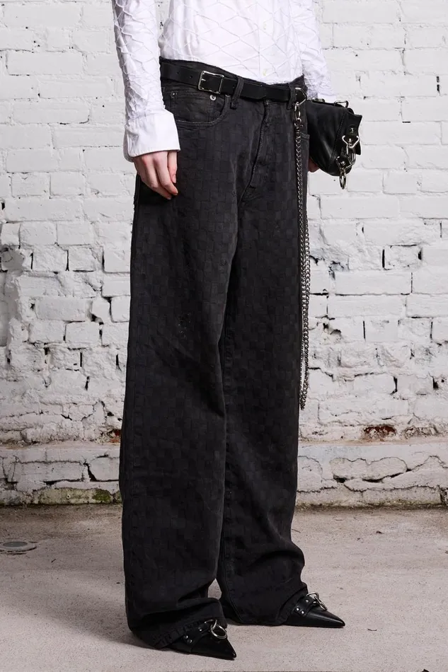 R13 Wide Leg Women D039ARCY LOOSE JEAN 8211 SHADOW CHECKERBOARD