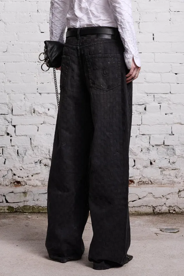 R13 Wide Leg Women D039ARCY LOOSE JEAN 8211 SHADOW CHECKERBOARD