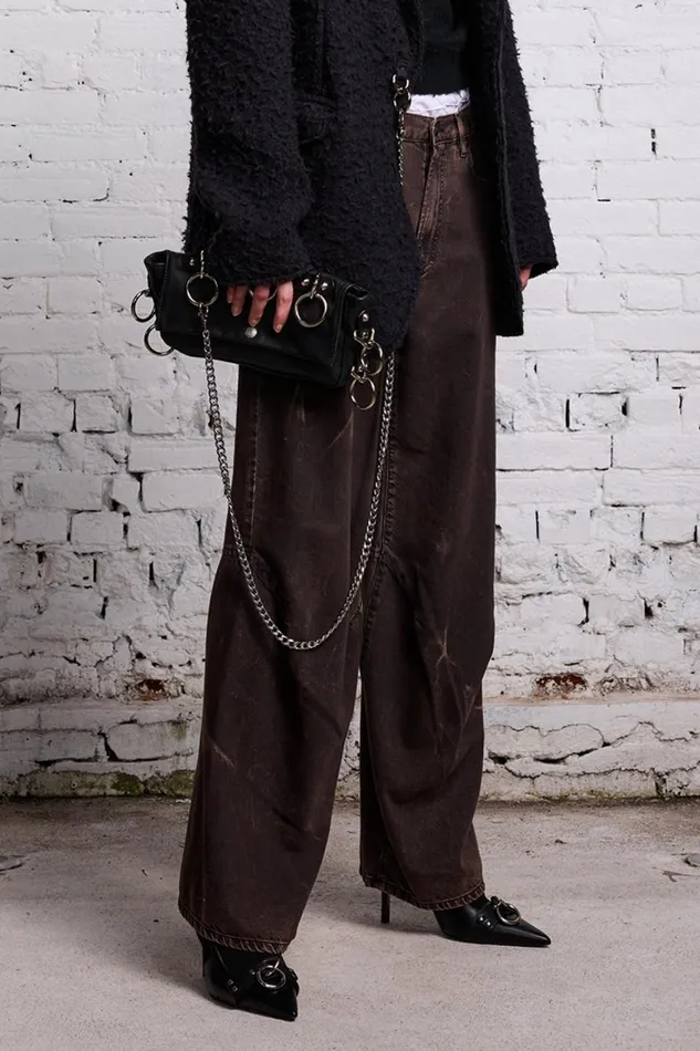 R13 Wide Leg Women TINA ARTICULATED JEAN 8211 RUSSEL ACID BLACK