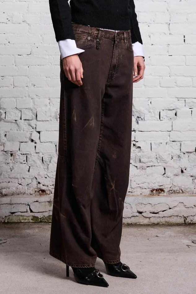 R13 Wide Leg Women TINA ARTICULATED JEAN 8211 RUSSEL ACID BLACK
