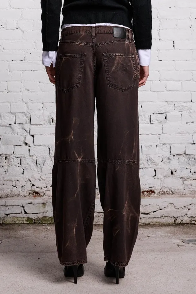 R13 Wide Leg Women TINA ARTICULATED JEAN 8211 RUSSEL ACID BLACK