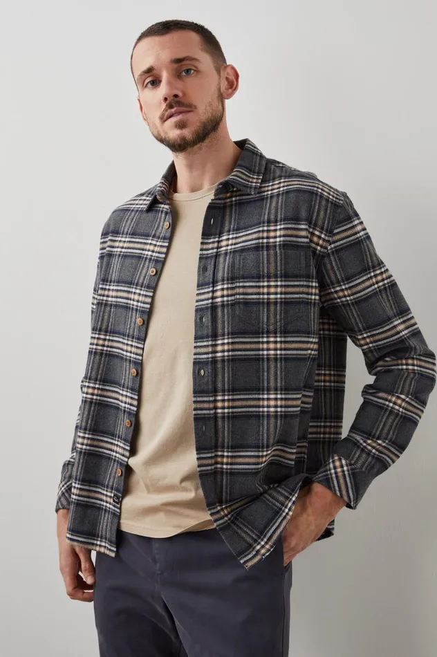 Rails Shirts Men FORREST SHIRT Charcoal Foundation Melange