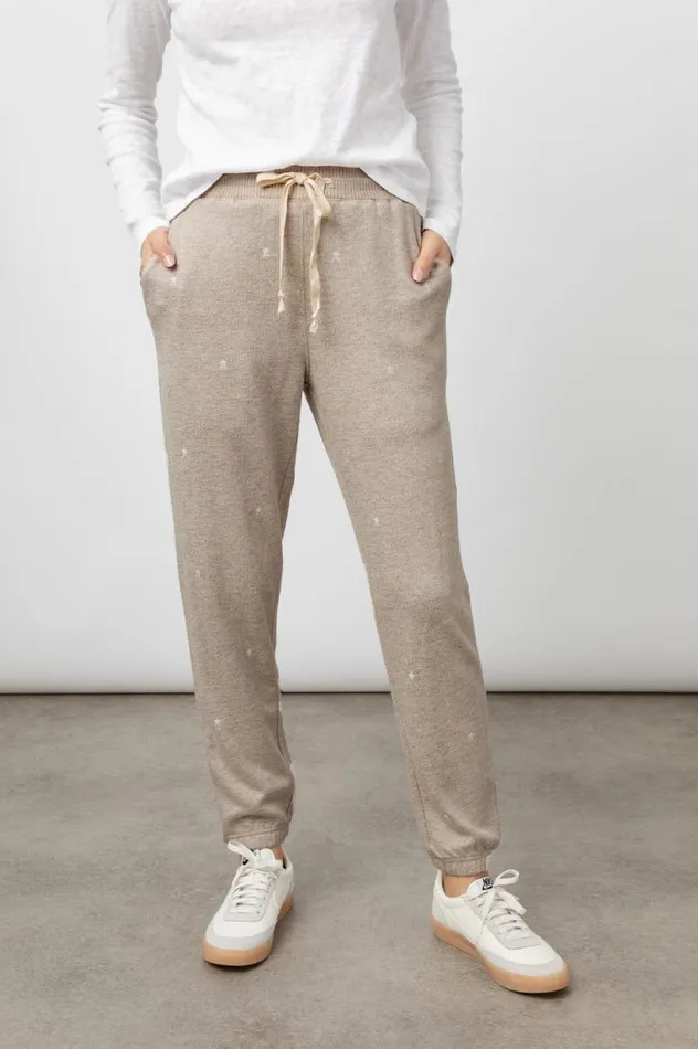 Rails Sleepwear and Lounge Women KINGSTON SWEATPANT Heather Brown Embroidered Stars