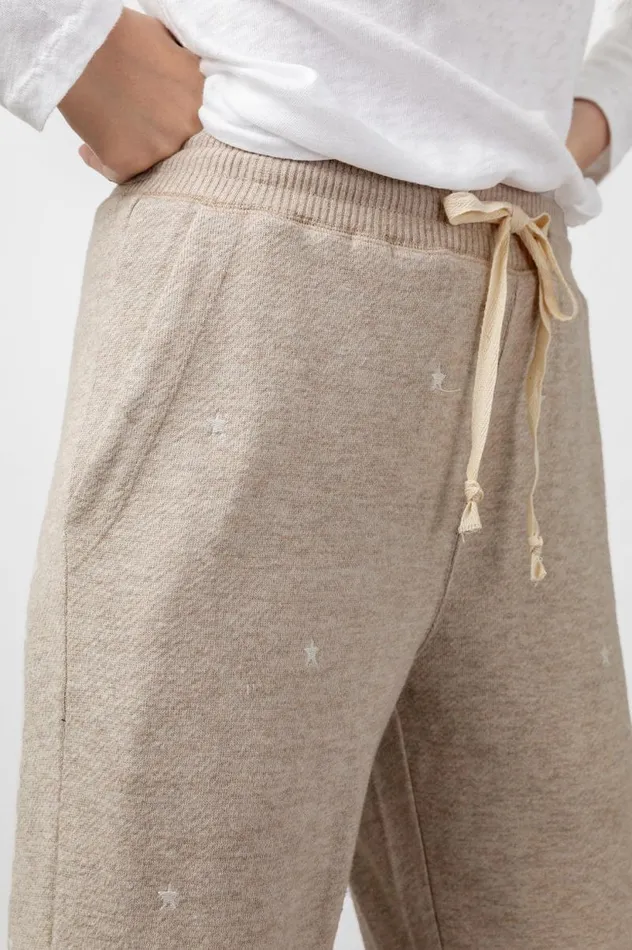 Rails Sleepwear and Lounge Women KINGSTON SWEATPANT Heather Brown Embroidered Stars
