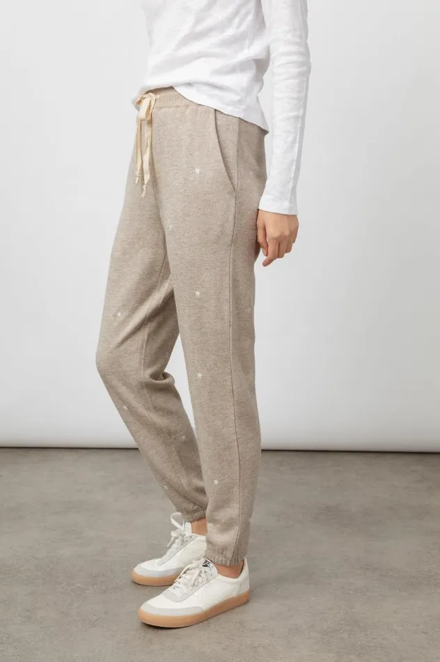 Rails Sleepwear and Lounge Women KINGSTON SWEATPANT Heather Brown Embroidered Stars