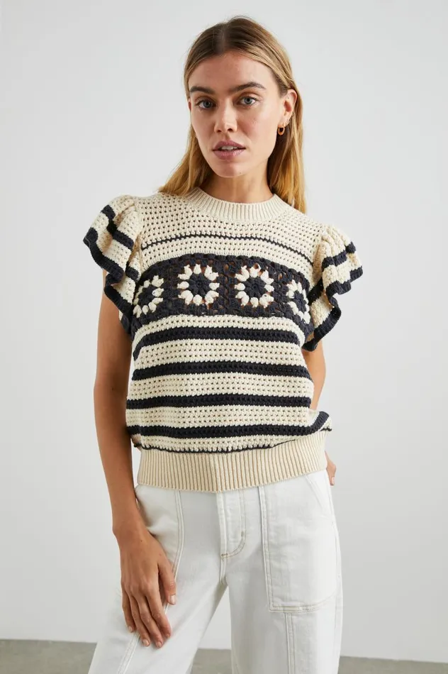 Rails Sweaters Women PENELOPE TOP Oat Navy Crochet Stripe