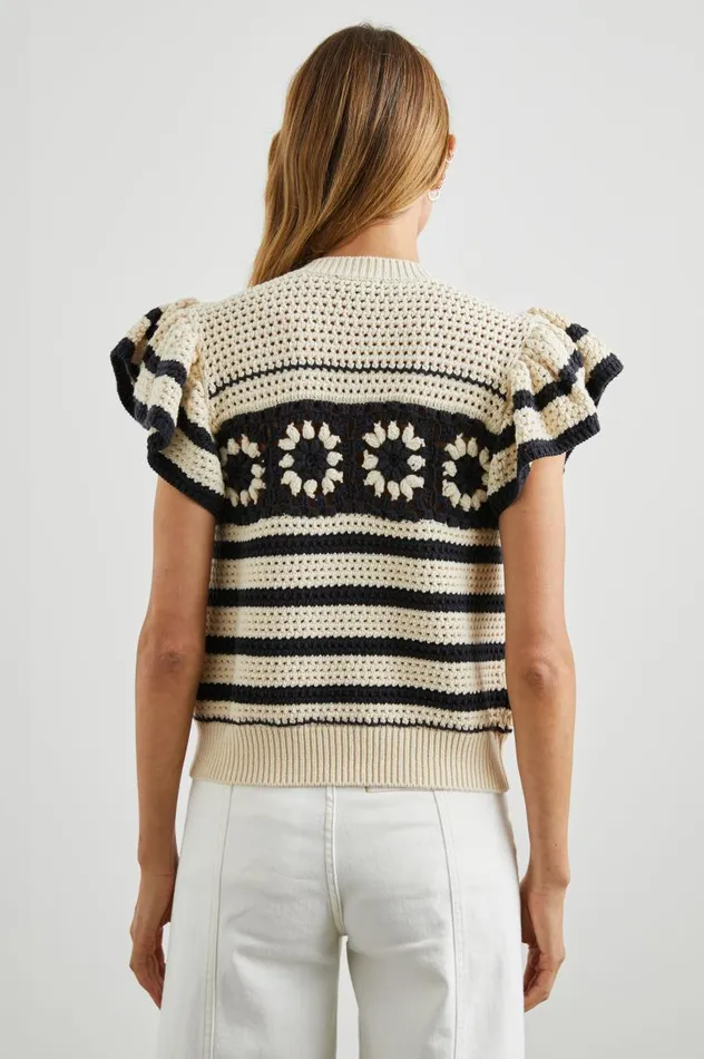 Rails Sweaters Women PENELOPE TOP Oat Navy Crochet Stripe