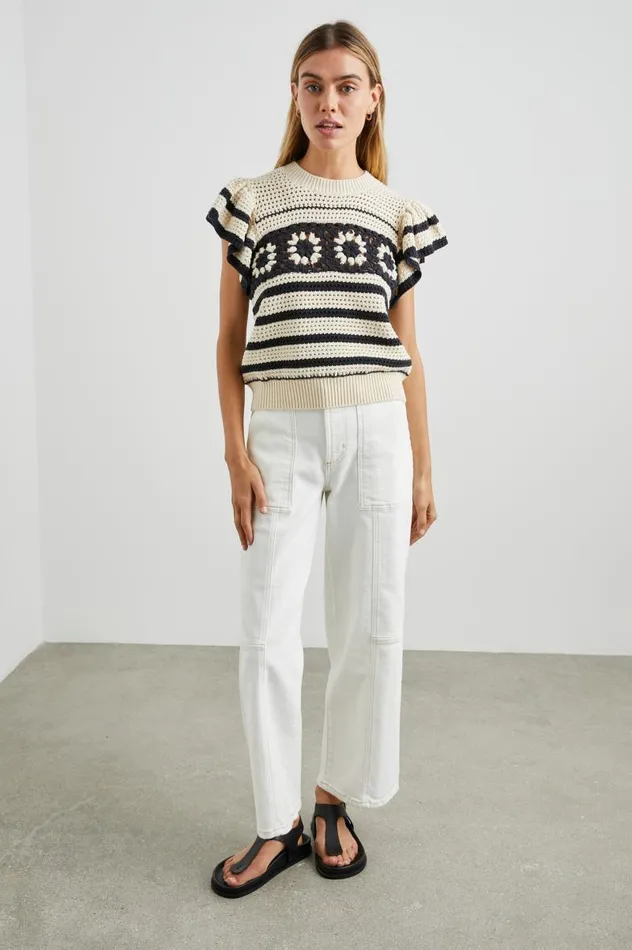 Rails Sweaters Women PENELOPE TOP Oat Navy Crochet Stripe