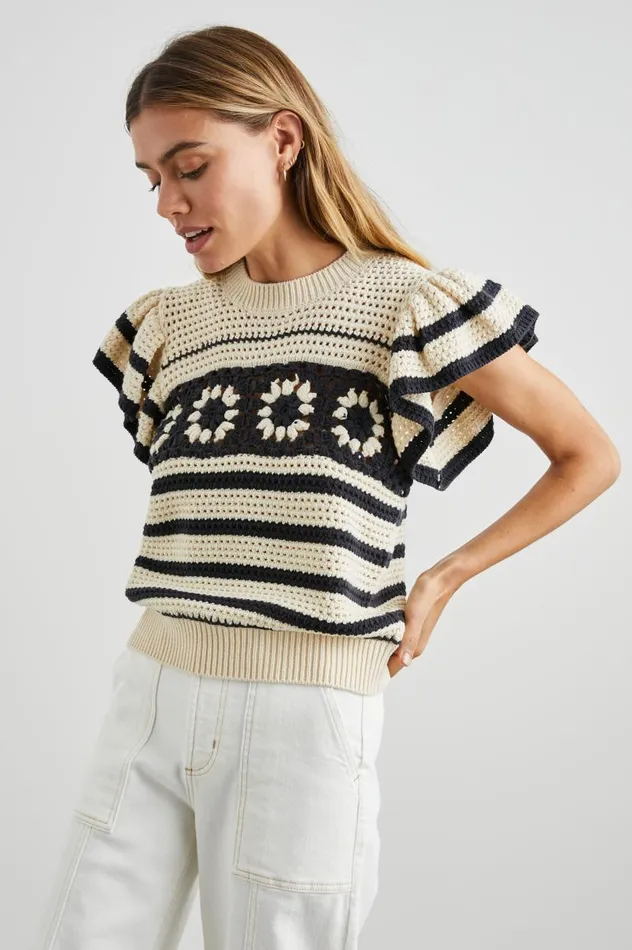 Rails Sweaters Women PENELOPE TOP Oat Navy Crochet Stripe