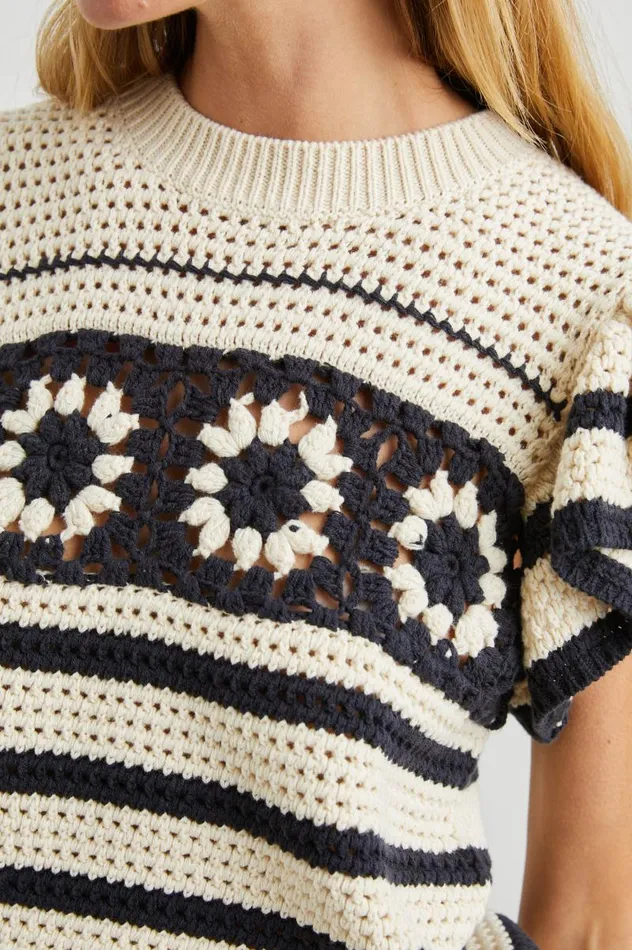 Rails Sweaters Women PENELOPE TOP Oat Navy Crochet Stripe