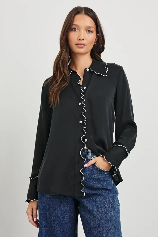 Rails Tops Women FIA SHIRT Black White Piping