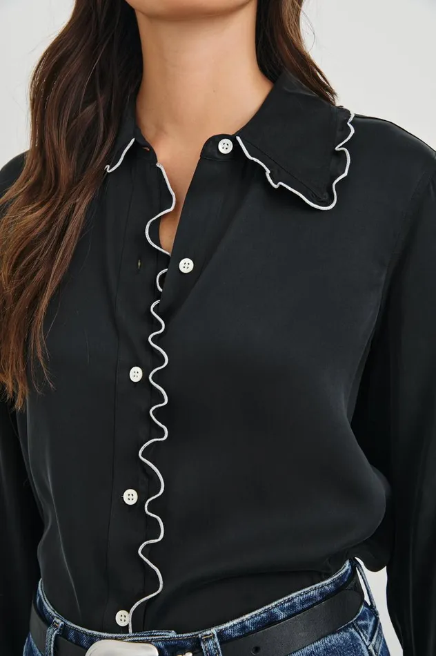 Rails Tops Women FIA SHIRT Black White Piping