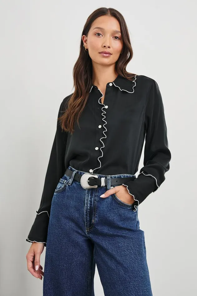 Rails Tops Women FIA SHIRT Black White Piping