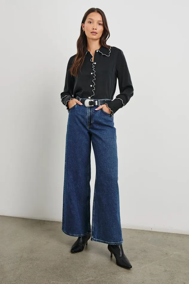 Rails Tops Women FIA SHIRT Black White Piping