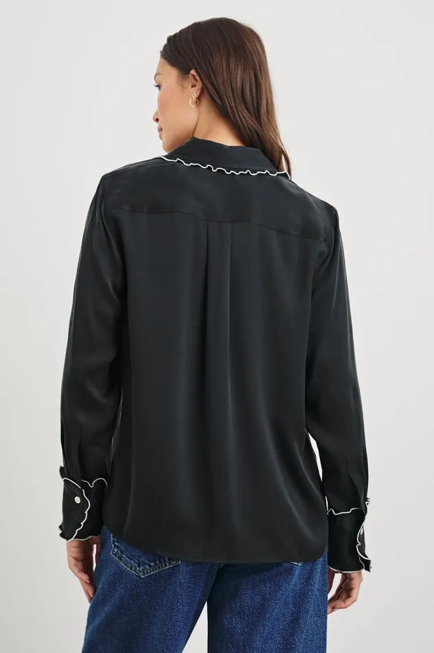 Rails Tops Women FIA SHIRT Black White Piping