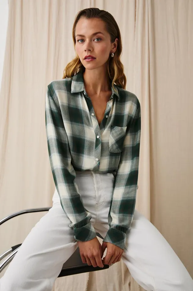 Rails Tops Women HUNTER SHIRT Ivory Olive Teal