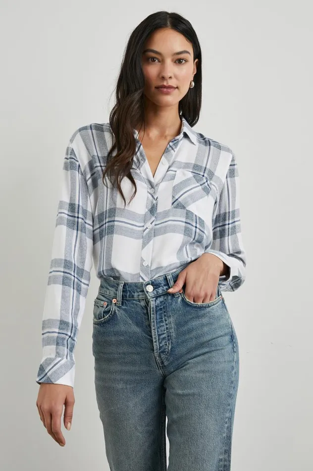 Rails Tops Women HUNTER SHIRT White Indigo Melange