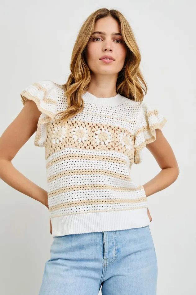 Rails Tops Women PENELOPE TOP Ivory Oat Crochet Stripe