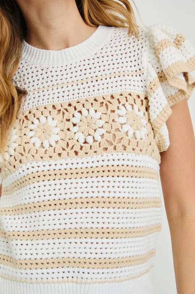 Rails Tops Women PENELOPE TOP Ivory Oat Crochet Stripe