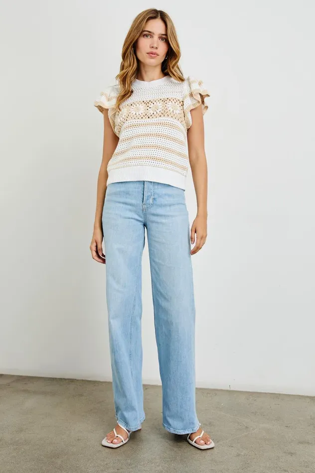Rails Tops Women PENELOPE TOP Ivory Oat Crochet Stripe