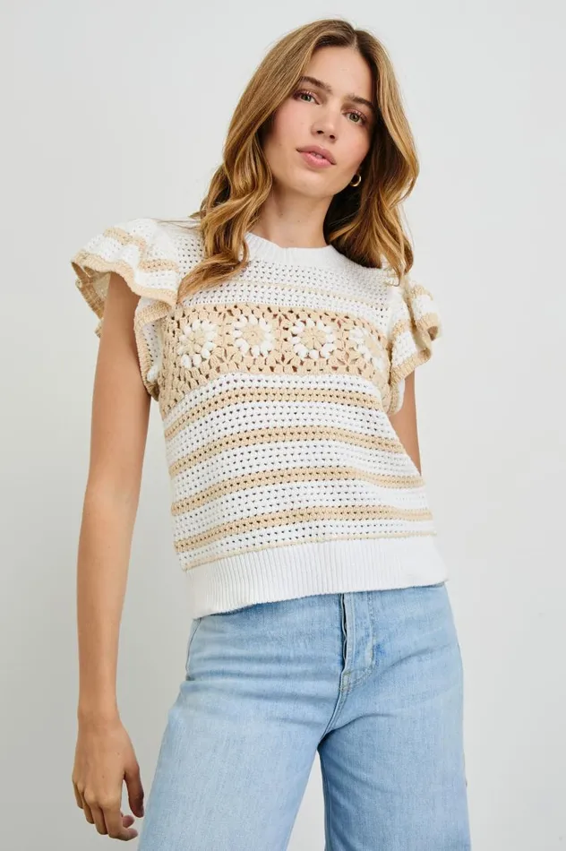 Rails Tops Women PENELOPE TOP Ivory Oat Crochet Stripe