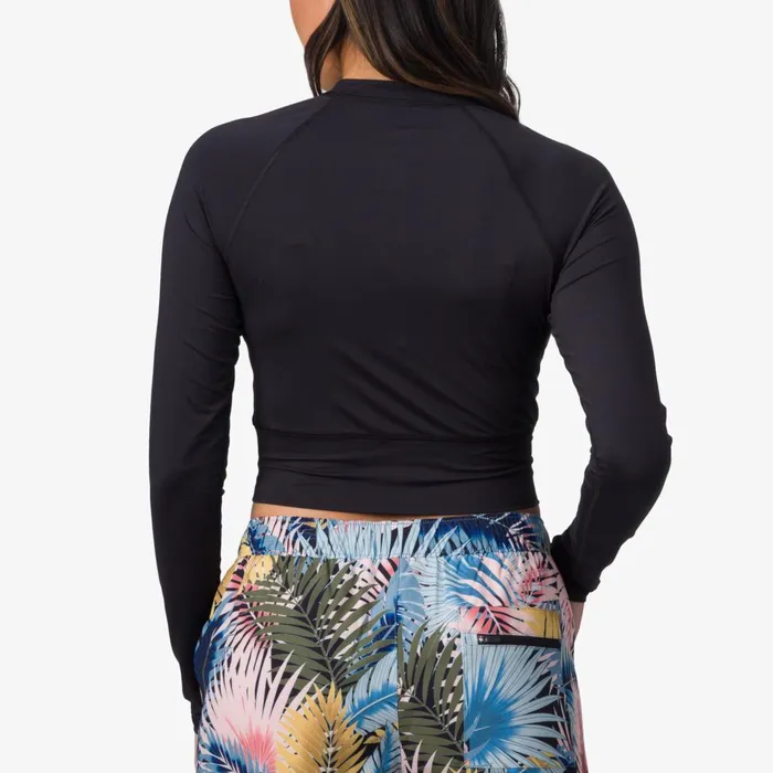 Reef Sets Women Crest Crop Long Sleeve Surf Shirt Caviar