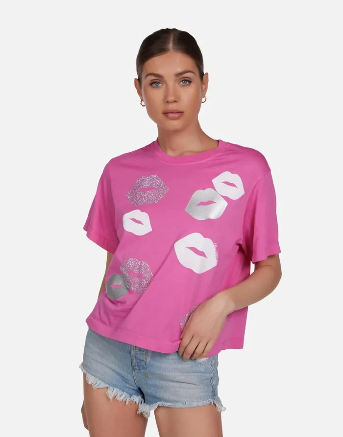 Rue Crystal Multi Lips Bright Pink Women039s Lauren Moshi Short Sleeve