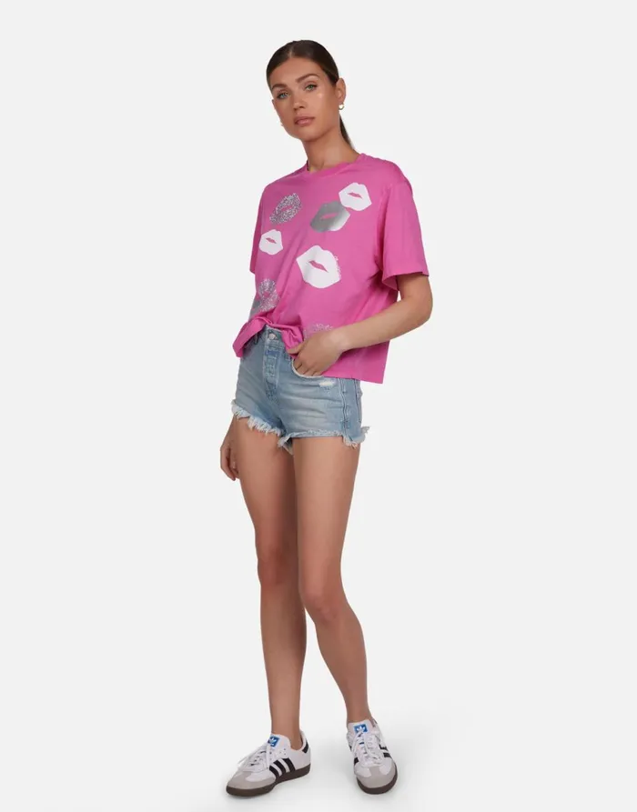 Rue Crystal Multi Lips Bright Pink Women039s Lauren Moshi Short Sleeve
