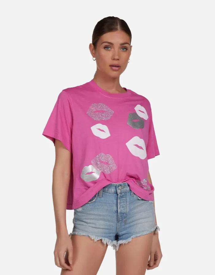 Rue Crystal Multi Lips Bright Pink Women039s Lauren Moshi Short Sleeve
