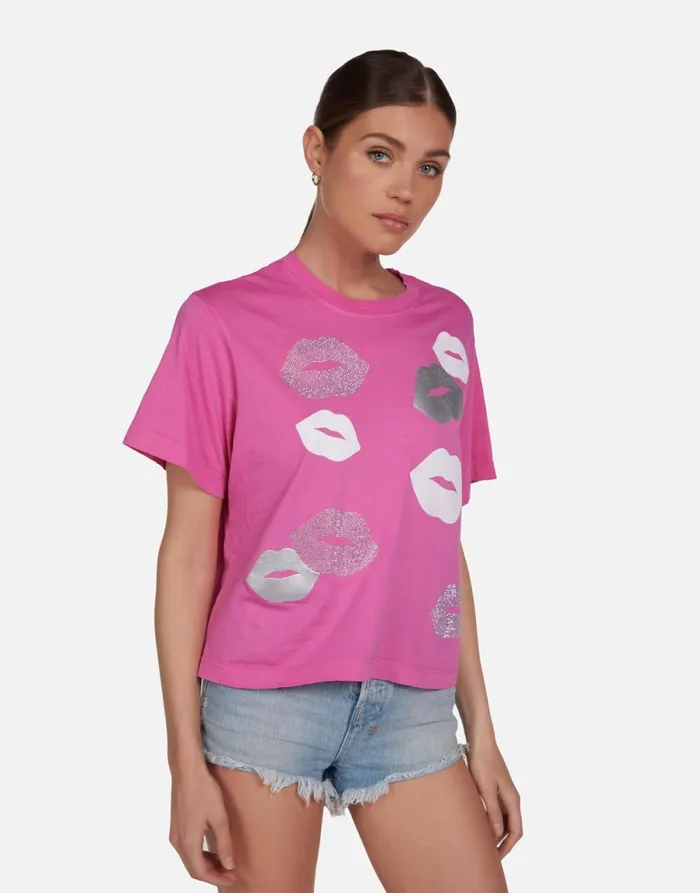 Rue Crystal Multi Lips Bright Pink Women039s Lauren Moshi Short Sleeve