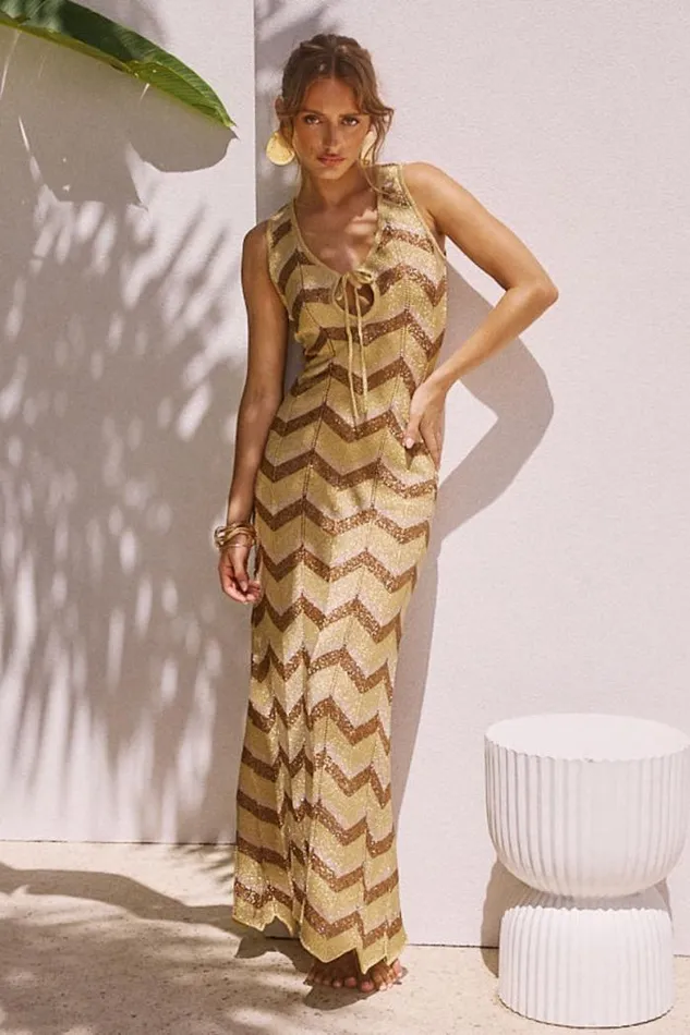 Runaway The Label Maxi Shop ARIA MAXI DRESS 8211 GOLD MULTI