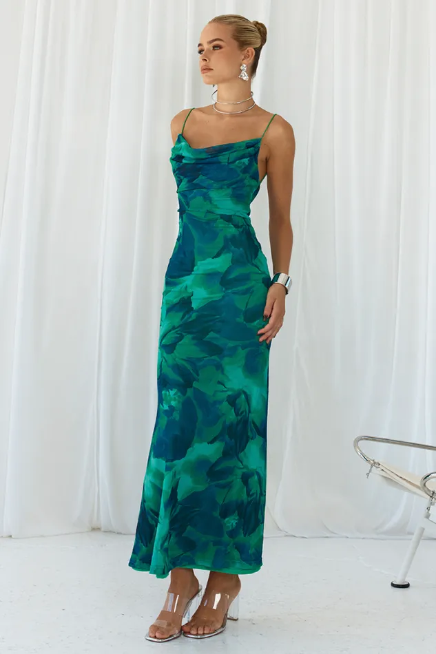 Runaway The Label Maxi Shop KAPRI SLIP DRESS 8211 GREEN FLORAL