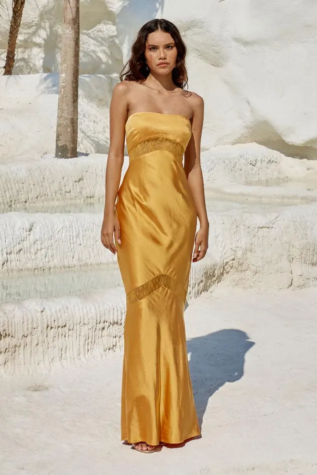 Runaway The Label Maxi Shop MELROSE STRAPLESS DRESS 8211 ORANGE