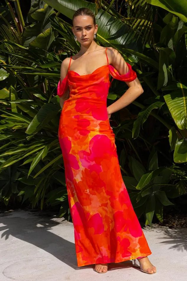 Runaway The Label Maxi Shop ORALIE MAXI DRESS 8211 ORANGE FLORAL