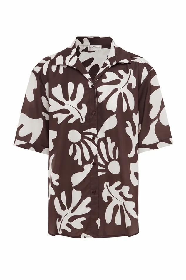Runaway The Label Shirts and Blouses Shop ACADIA SHORT SLEEVE SHIRT 8211 CHOCOLATE BOTANICA