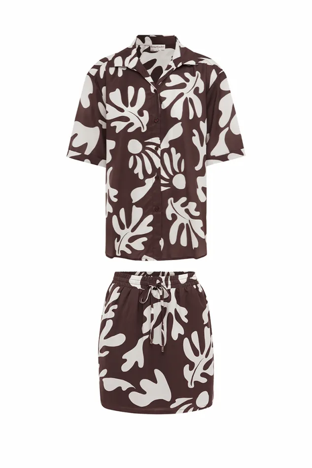 Runaway The Label Shirts and Blouses Shop ACADIA SHORT SLEEVE SHIRT 8211 CHOCOLATE BOTANICA