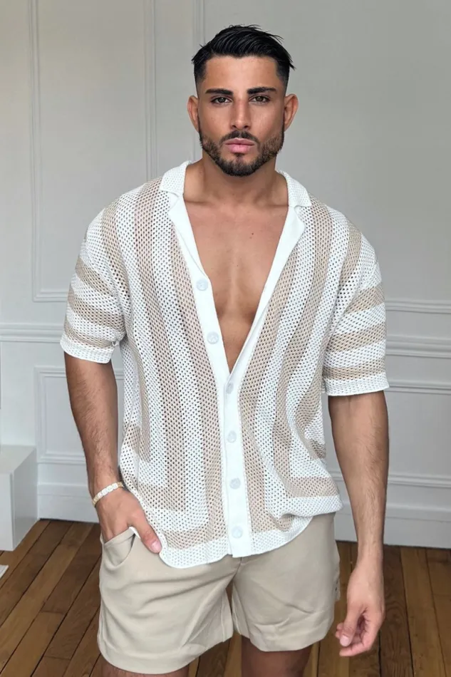 Runaway The Label Shirts Menswear THEO KNIT SHIRT 8211 SANDWHITE