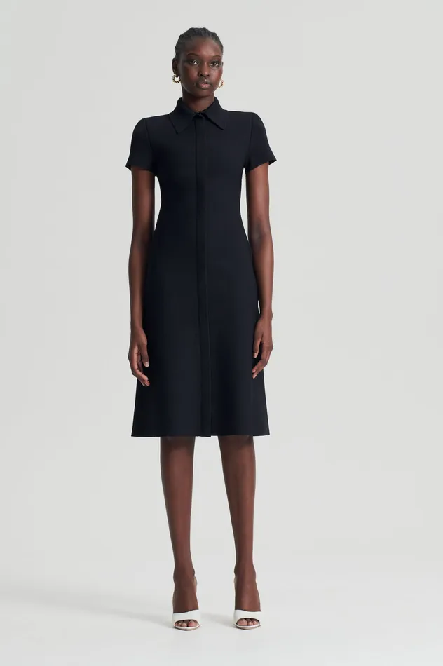 Scanlan Theodore CREPE KNIT ZIP SHIRT DRESS BLACK Women Dresses