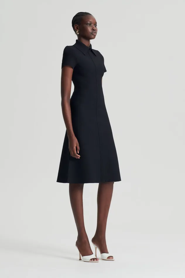 Scanlan Theodore CREPE KNIT ZIP SHIRT DRESS BLACK Women Dresses