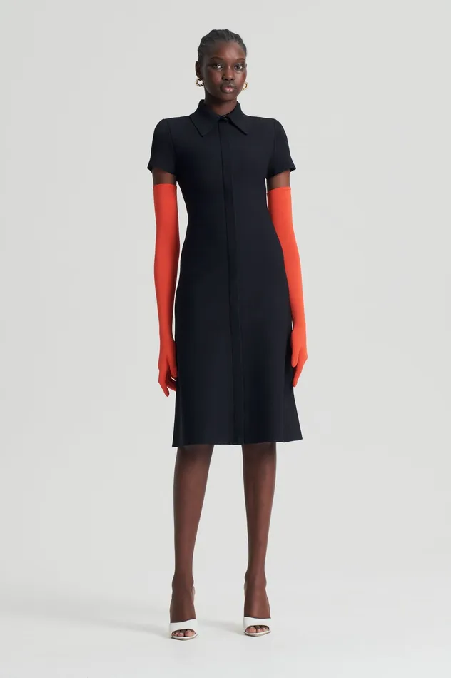 Scanlan Theodore CREPE KNIT ZIP SHIRT DRESS BLACK Women Dresses