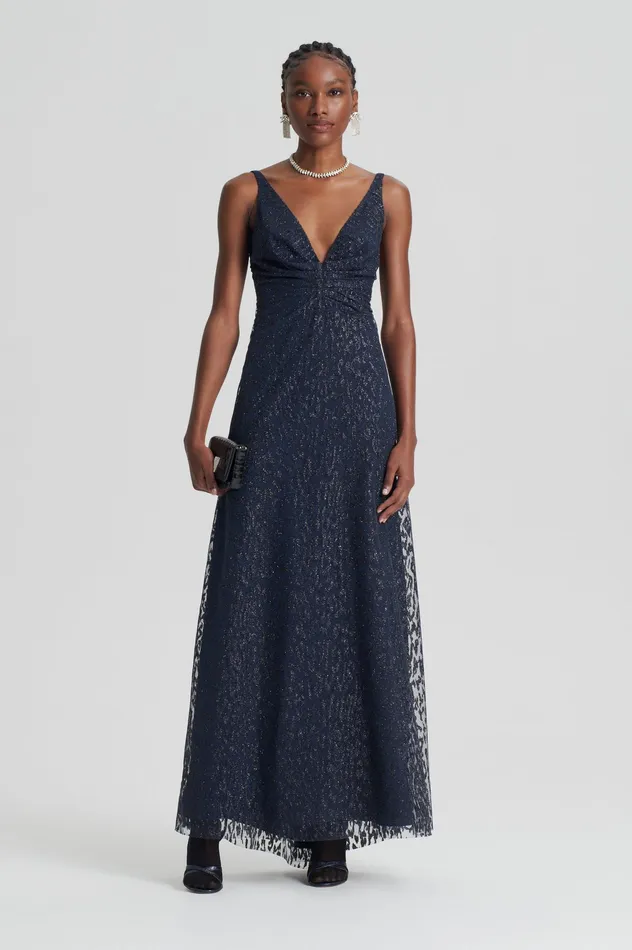 Scanlan Theodore Dresses Women TINSEL PRINT GOWN NAVY