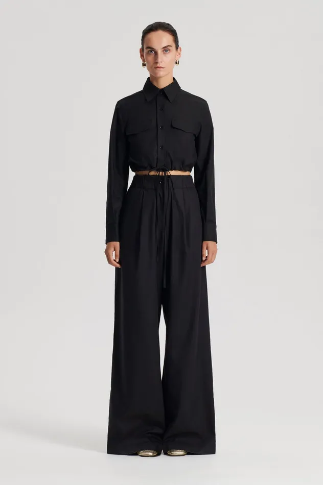 Scanlan Theodore Shirts Women CROP CARGO SHIRT BLACK Scanlan Theodore Shirts Women CROP CARGO SHIRT BLACK