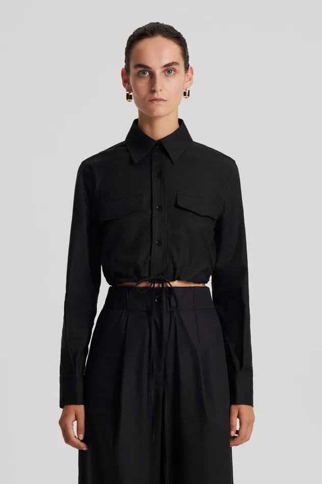 Scanlan Theodore Shirts Women CROP CARGO SHIRT BLACK Scanlan Theodore Shirts Women CROP CARGO SHIRT BLACK
