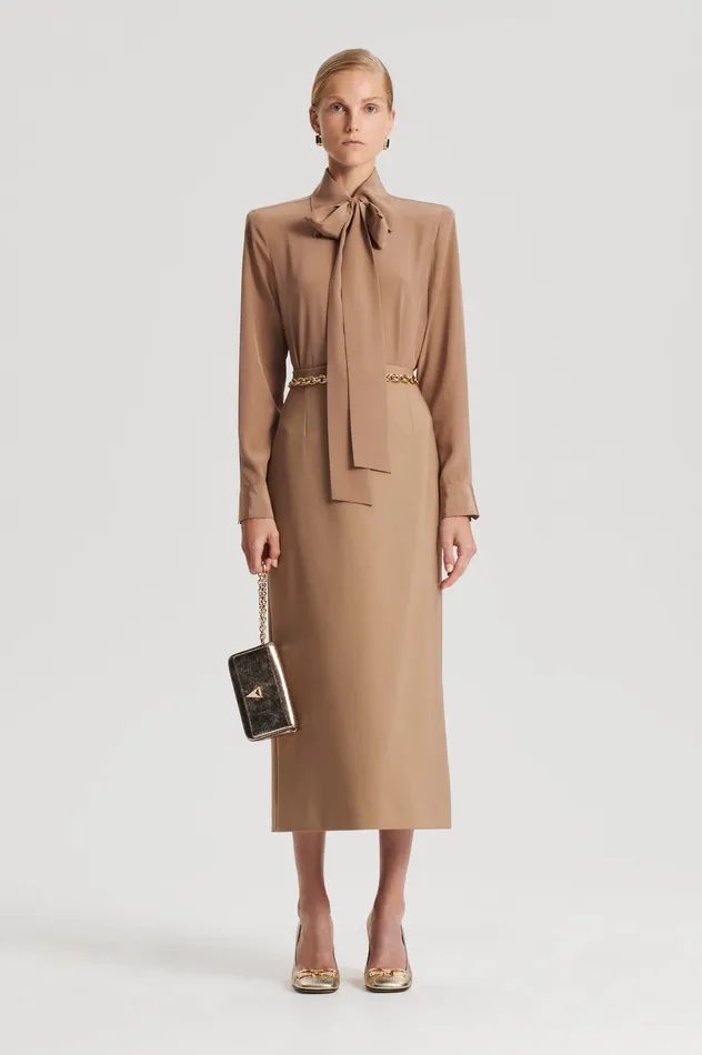 Scanlan Theodore Shirts Women SILK SHOULDER PAD SHIRT CAMEL