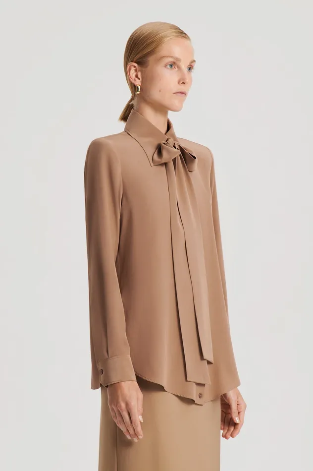 Scanlan Theodore Shirts Women SILK SHOULDER PAD SHIRT CAMEL